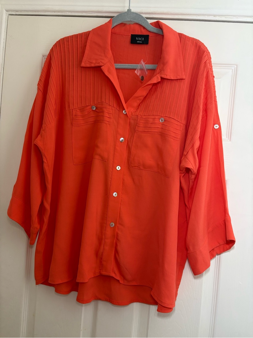Vici oversized orange pleated Tunic top Boho casual